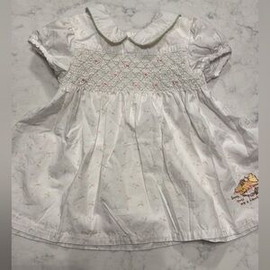 Vintage Classic Pooh Disney Baby Smocked Floral Dress Peter Pan Collar 6-9M